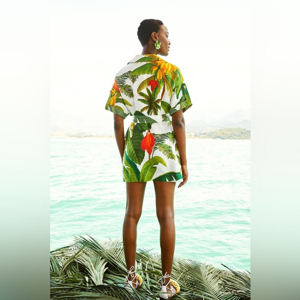 Farm Rio Cocoa Forest Utilitary Mini Dress - Picture 3 of 9